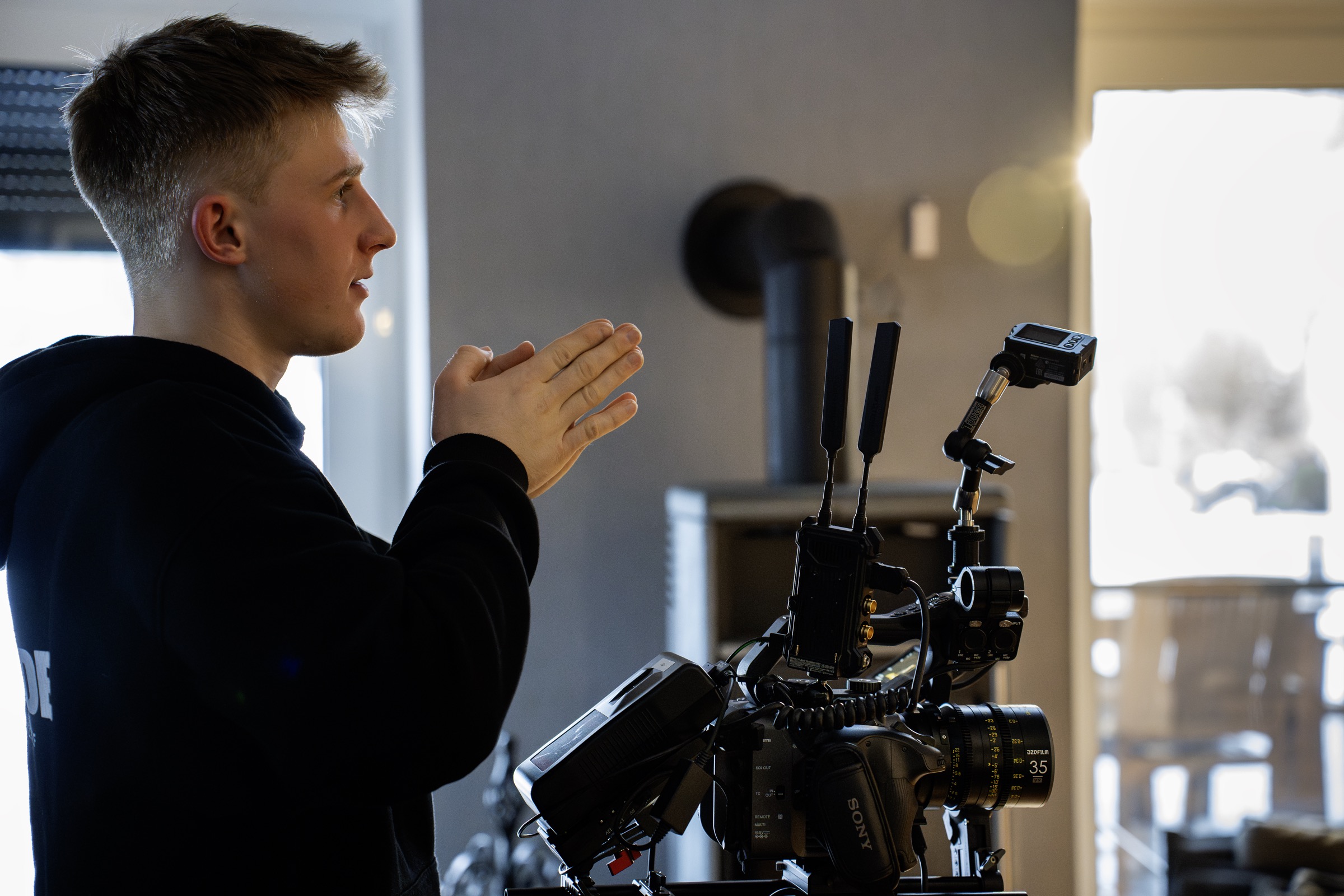 Behind the scenes during production